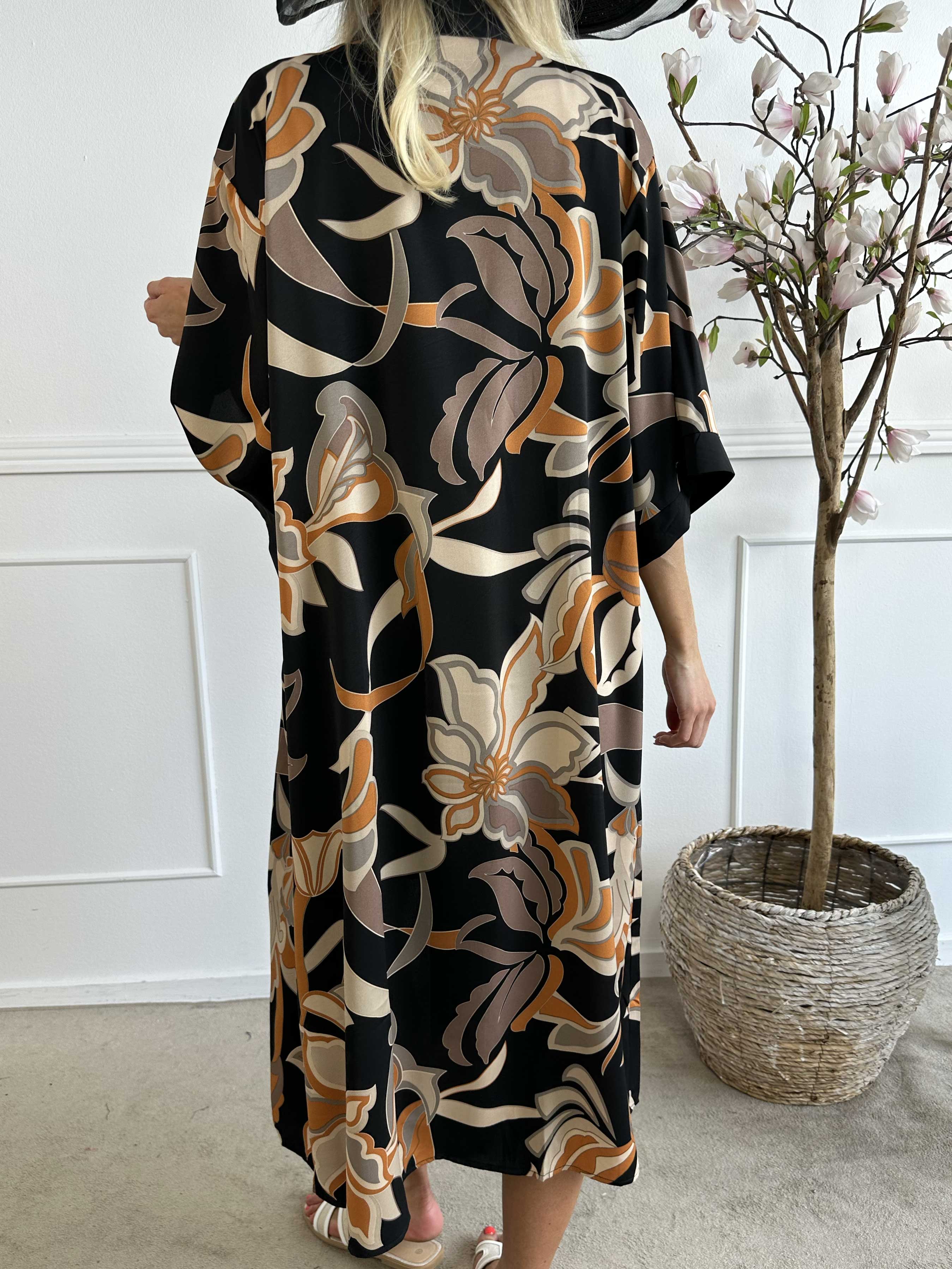 Nora - Lang kimono i viskose med mønster